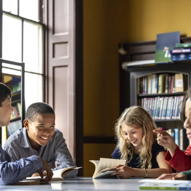 students reading books