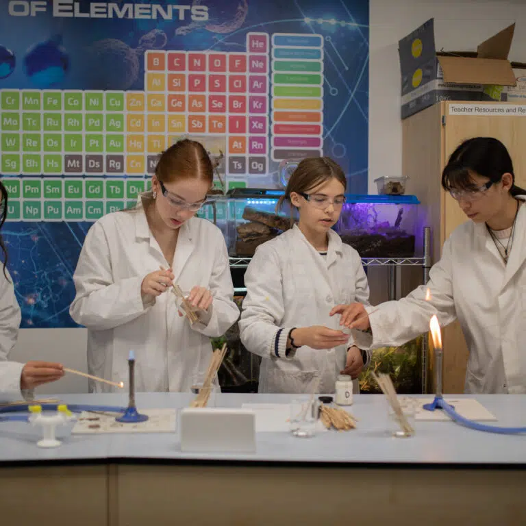 4 teenage girls in a science lab