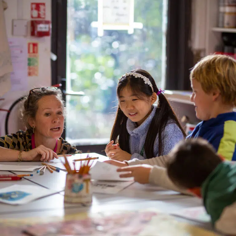 students in art class